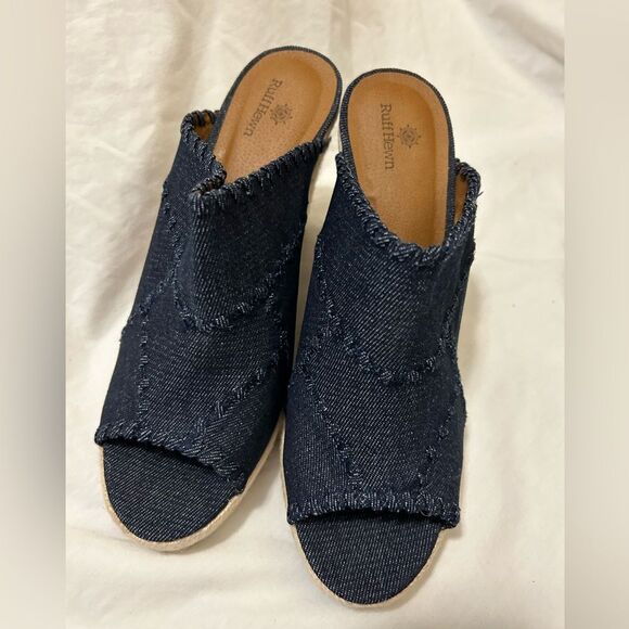 NWOT Ruff Hewn Denim Wedge Style Heel Clog Slip On Summer 9.5 never worn - Picture 3 of 11